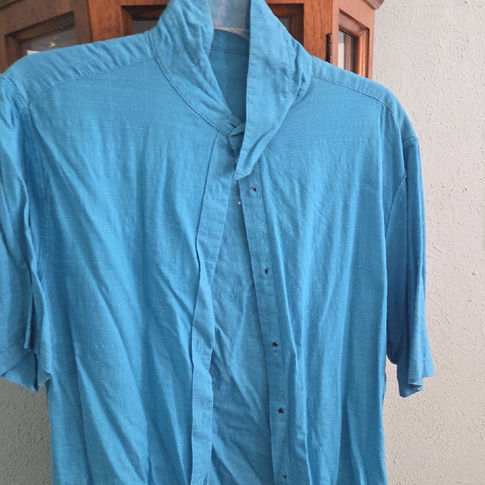 Blue Casual Button Down Shirt with Short Sleeves